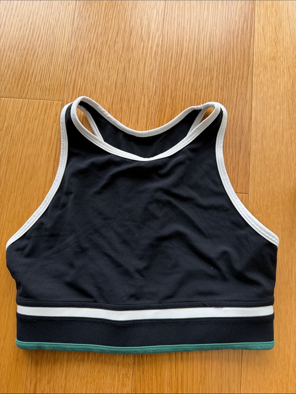 Splits59 Black & White Racerback Sports Bra with Green Trim